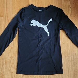 Puma Kids Black Long Sleeve Tee with White Logo